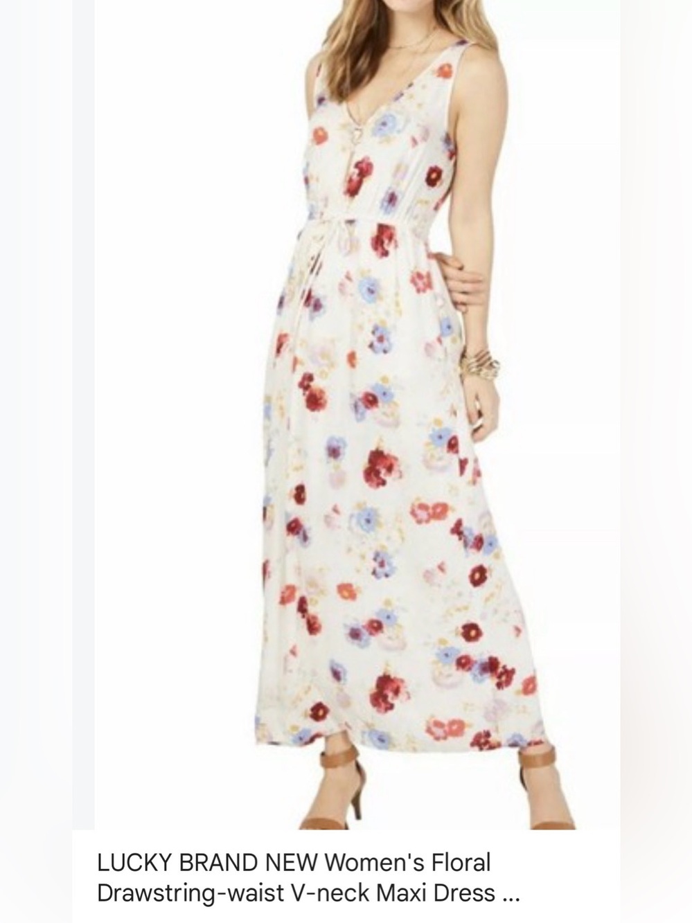Lucky Brand Cream Maxi Dress with Red & Blue Floral Print